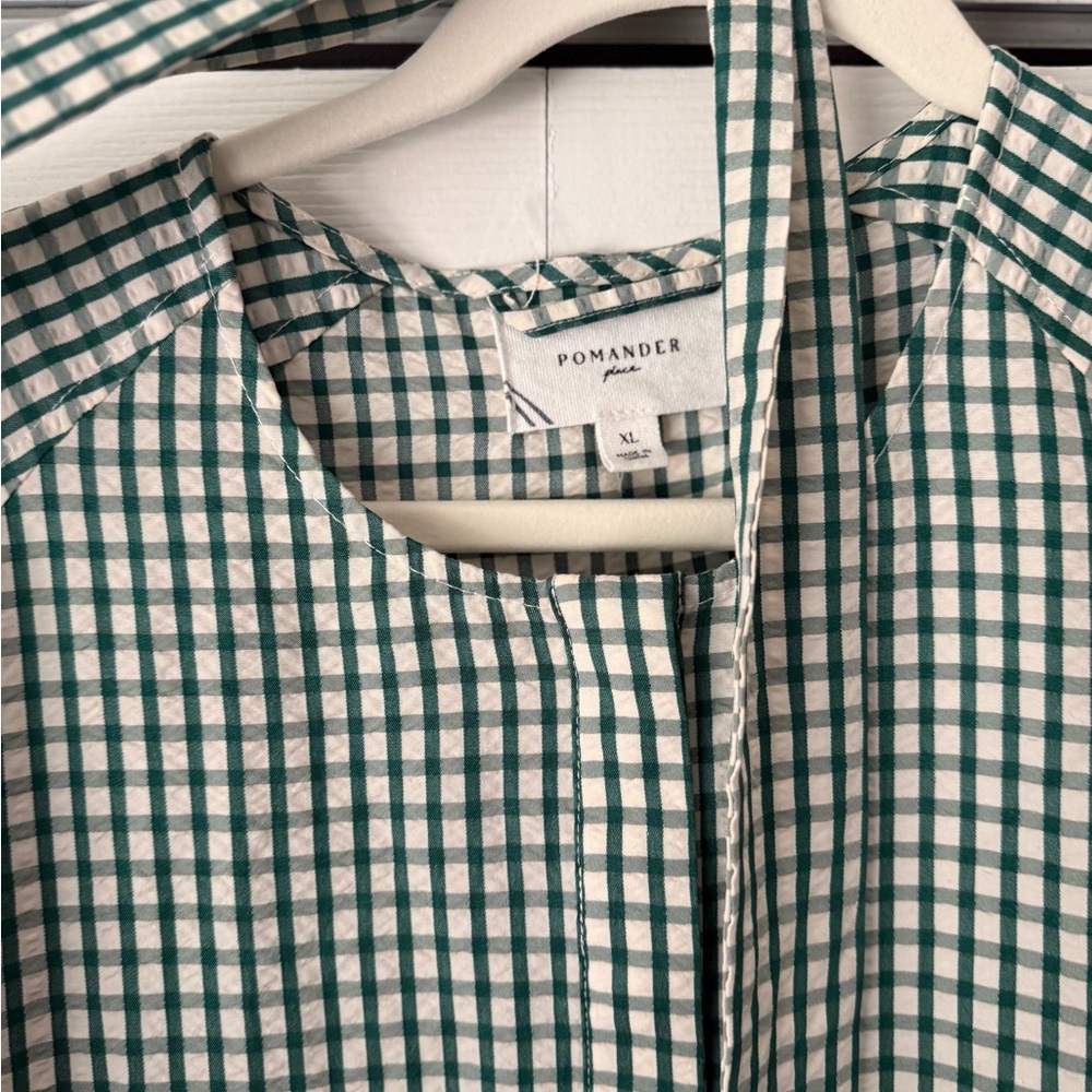 Pomander Place Green and White Long Sleeve Gingham Dress - Picture 2 of 3
